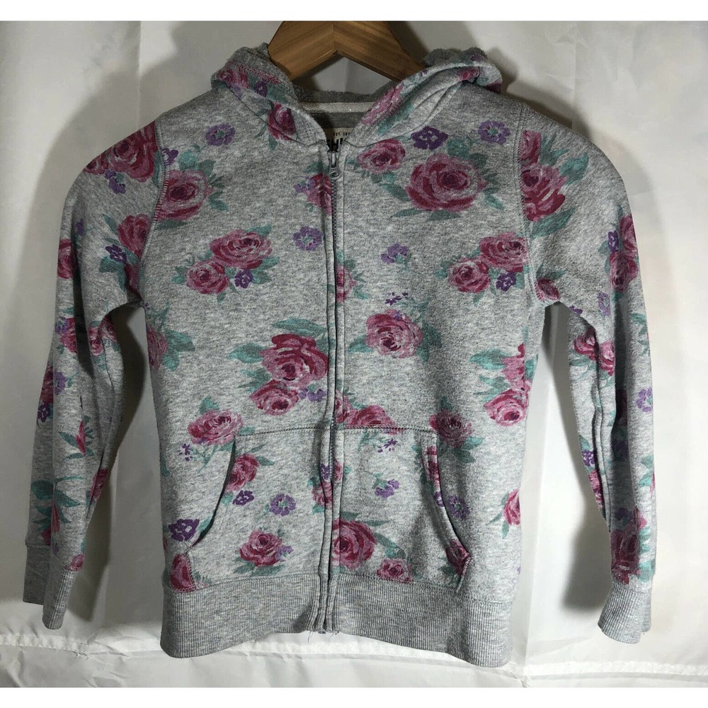 OshKosh B'gosh Girls Gray & Pink Floral Full Zip Hoodie Size 6/6X